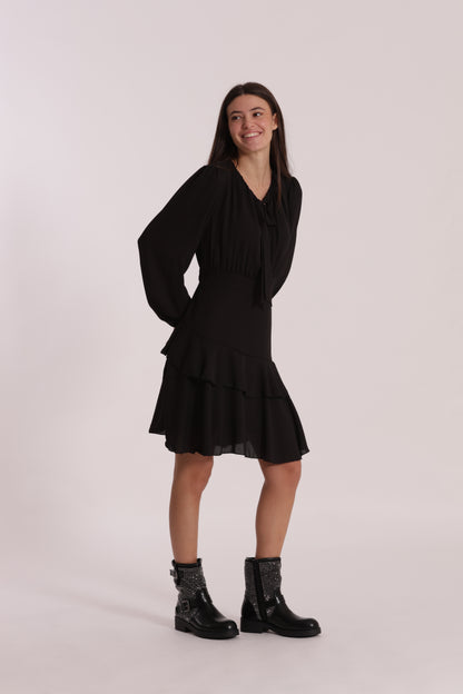 ABITO CORTO IN GEORGETTE CON ROUCHES