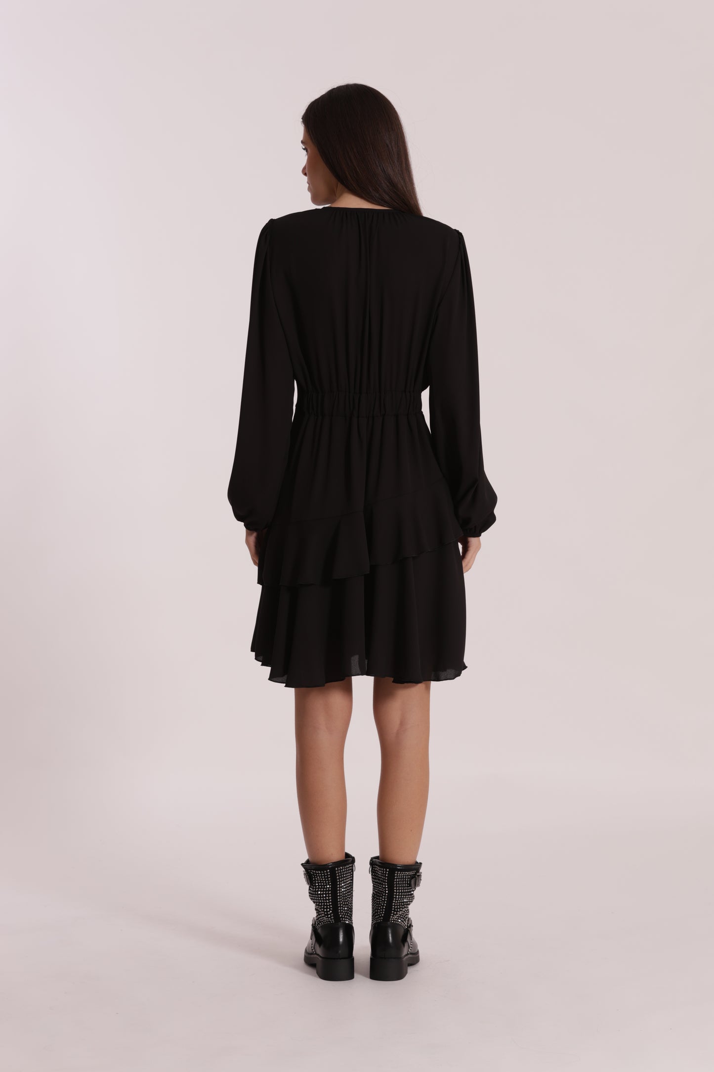 ABITO CORTO IN GEORGETTE CON ROUCHES