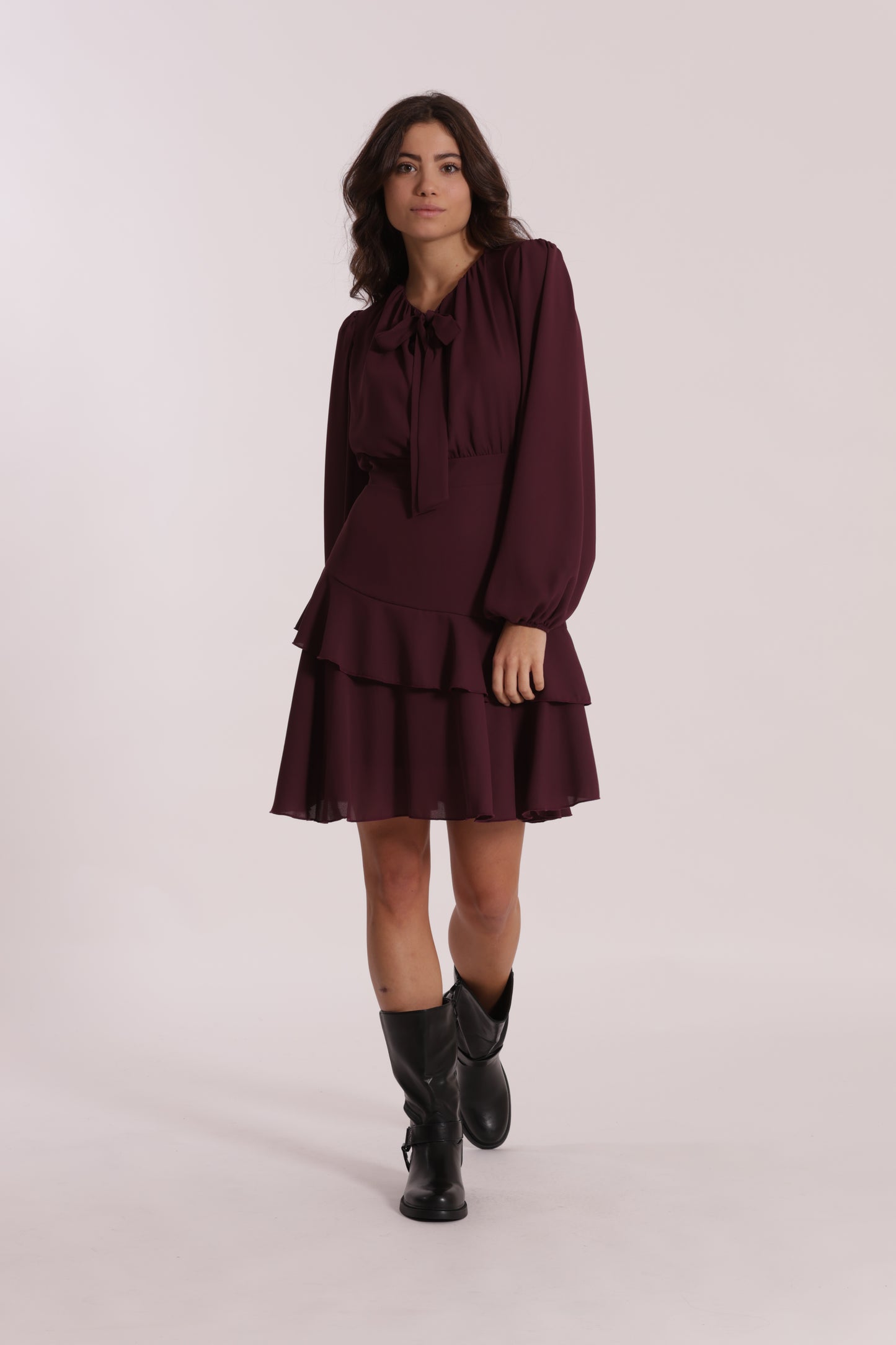 ABITO CORTO IN GEORGETTE CON ROUCHES