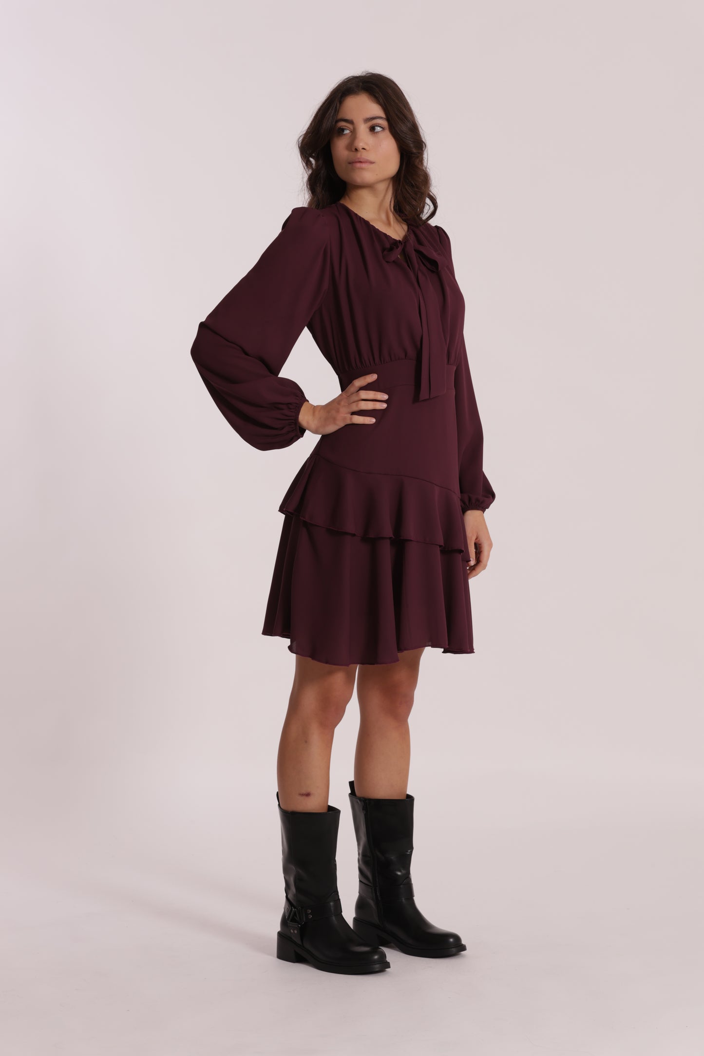 ABITO CORTO IN GEORGETTE CON ROUCHES