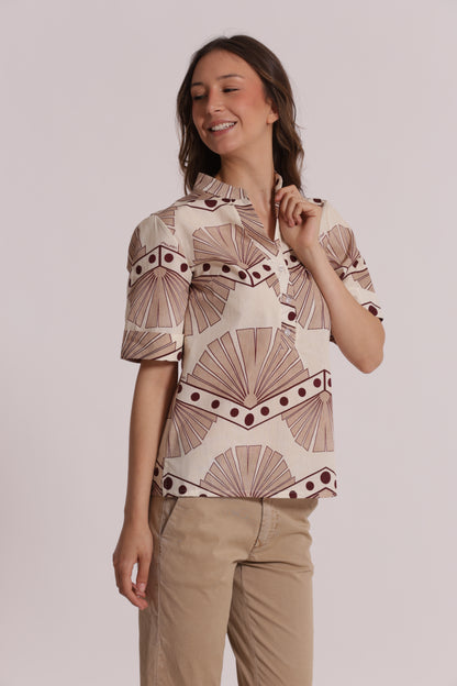 BLUSA A MANICHE CORTE IN FANTASIA