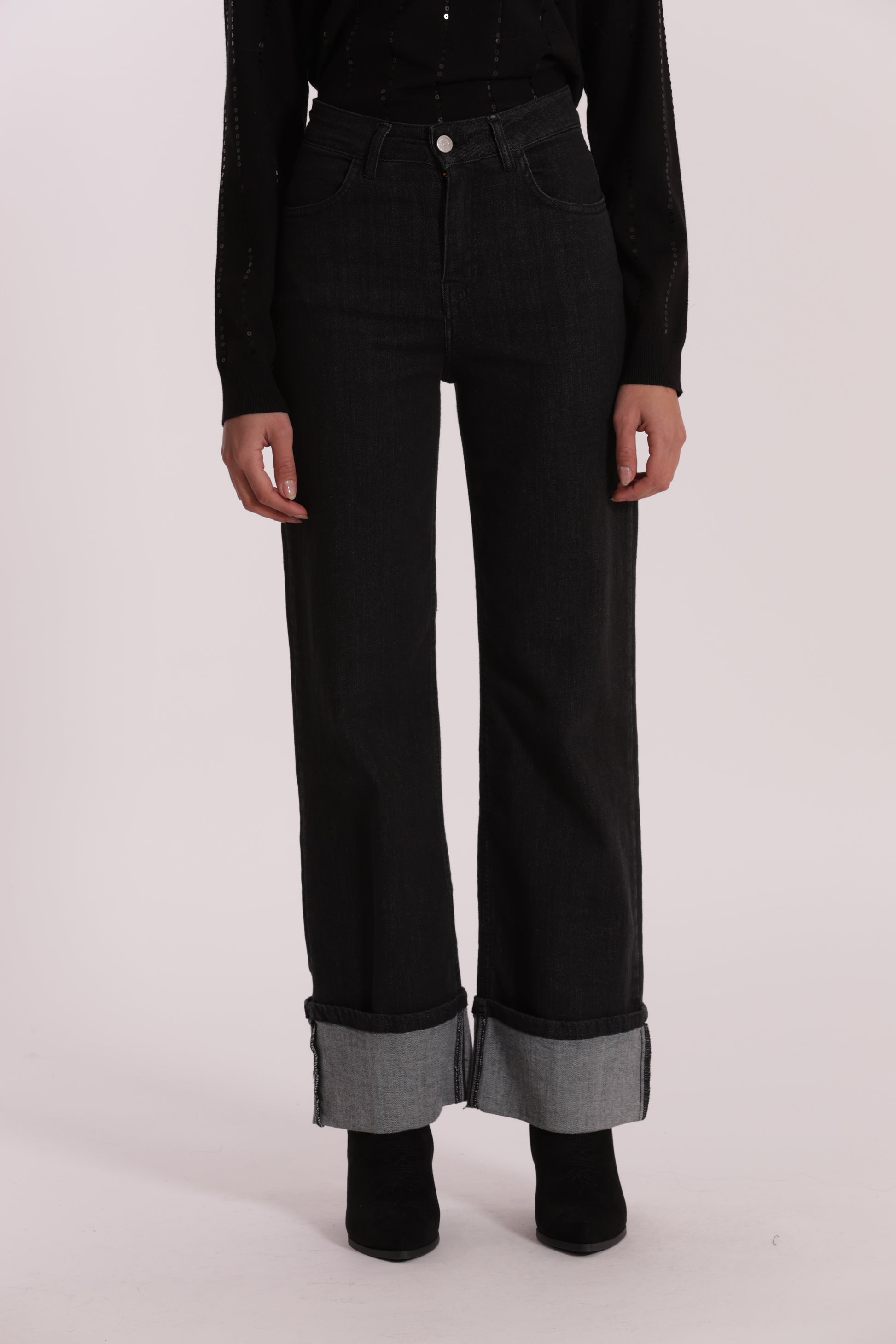 JEANS PALAZZO CON RISVOLTO