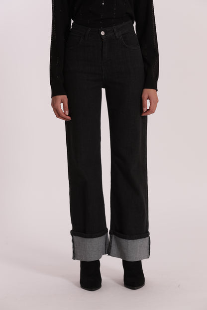 JEANS PALAZZO CON RISVOLTO