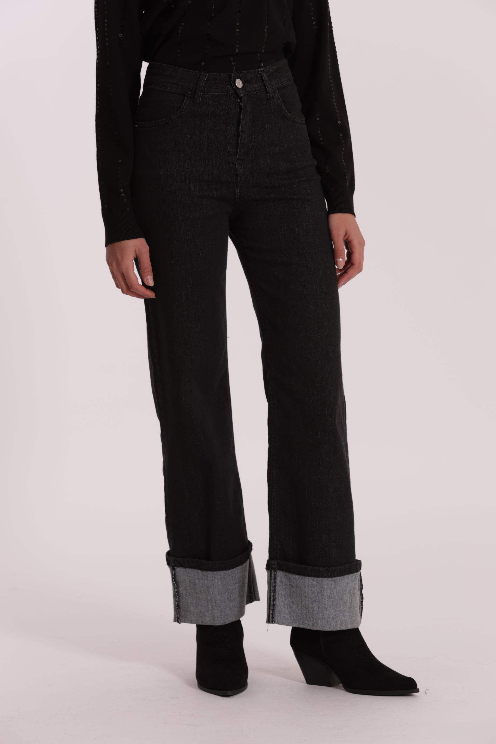 JEANS PALAZZO CON RISVOLTO