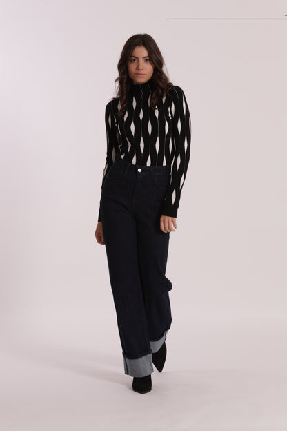 JEANS PALAZZO CON RISVOLTO