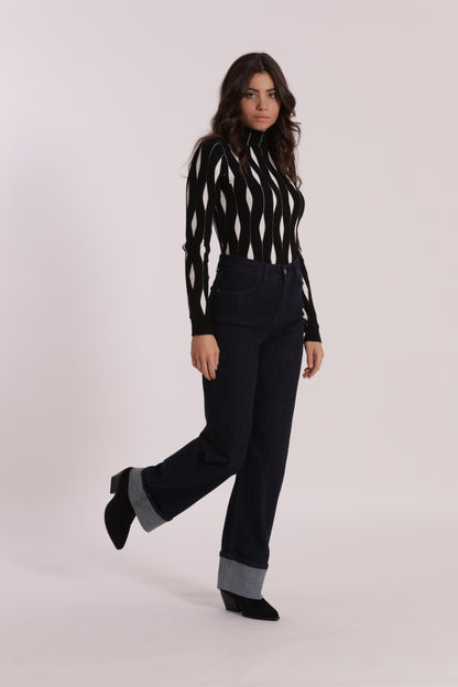 JEANS PALAZZO CON RISVOLTO