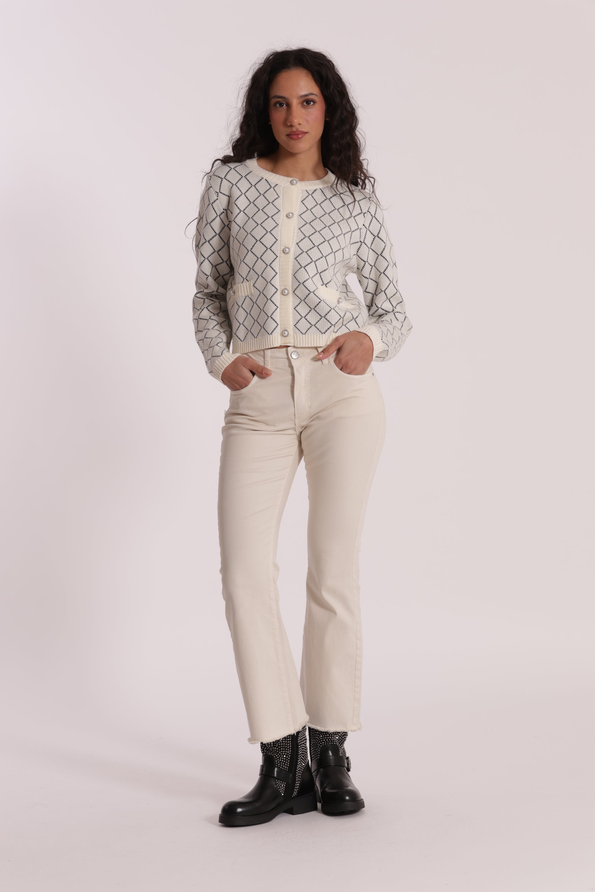 PANTALONE CROPPED FLARE IN GABARDINA