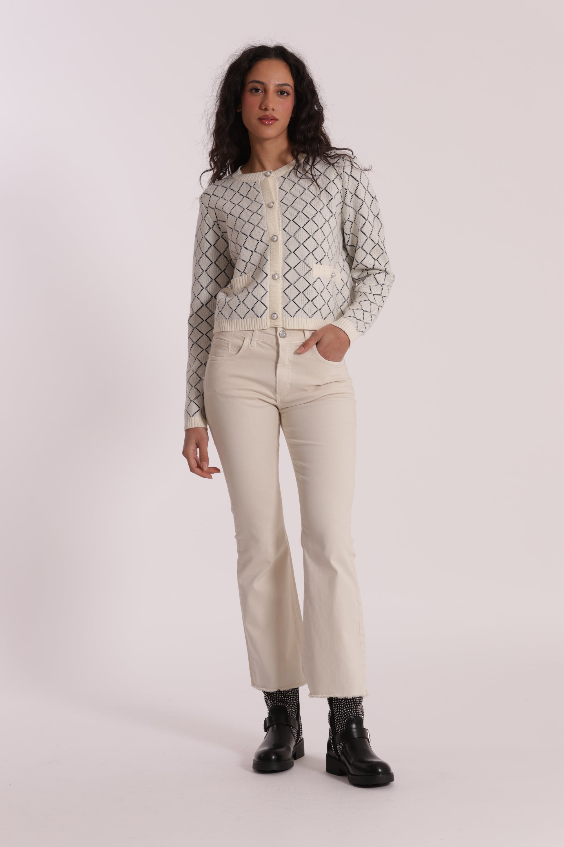 PANTALONE CROPPED FLARE IN GABARDINA