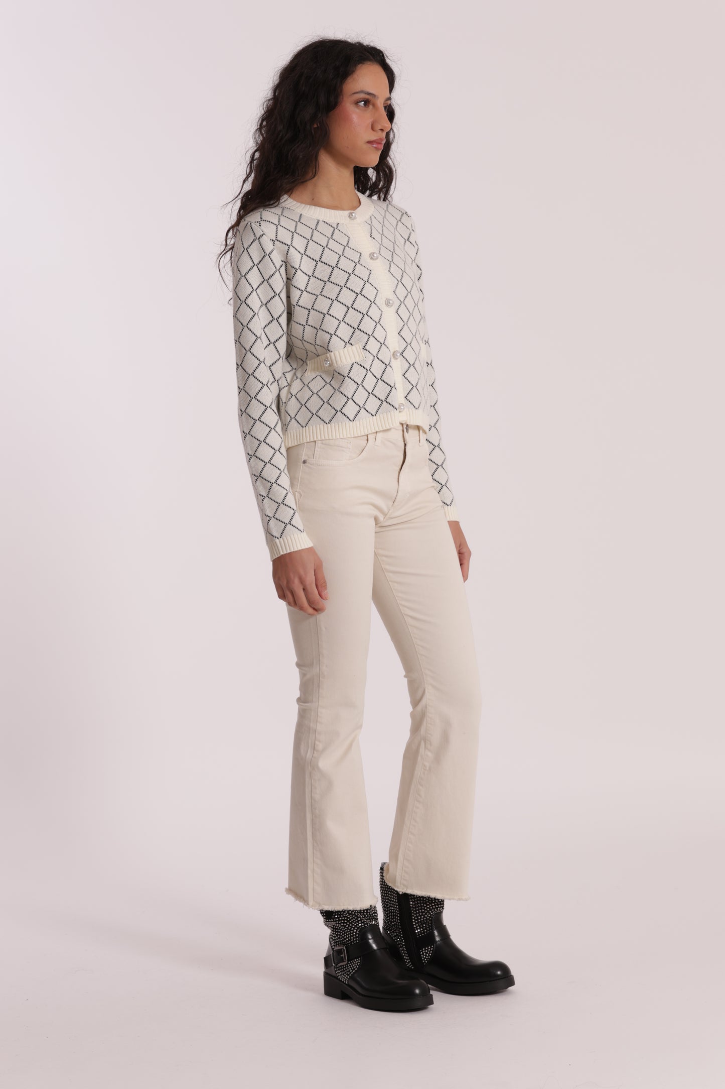 PANTALONE CROPPED FLARE IN GABARDINA