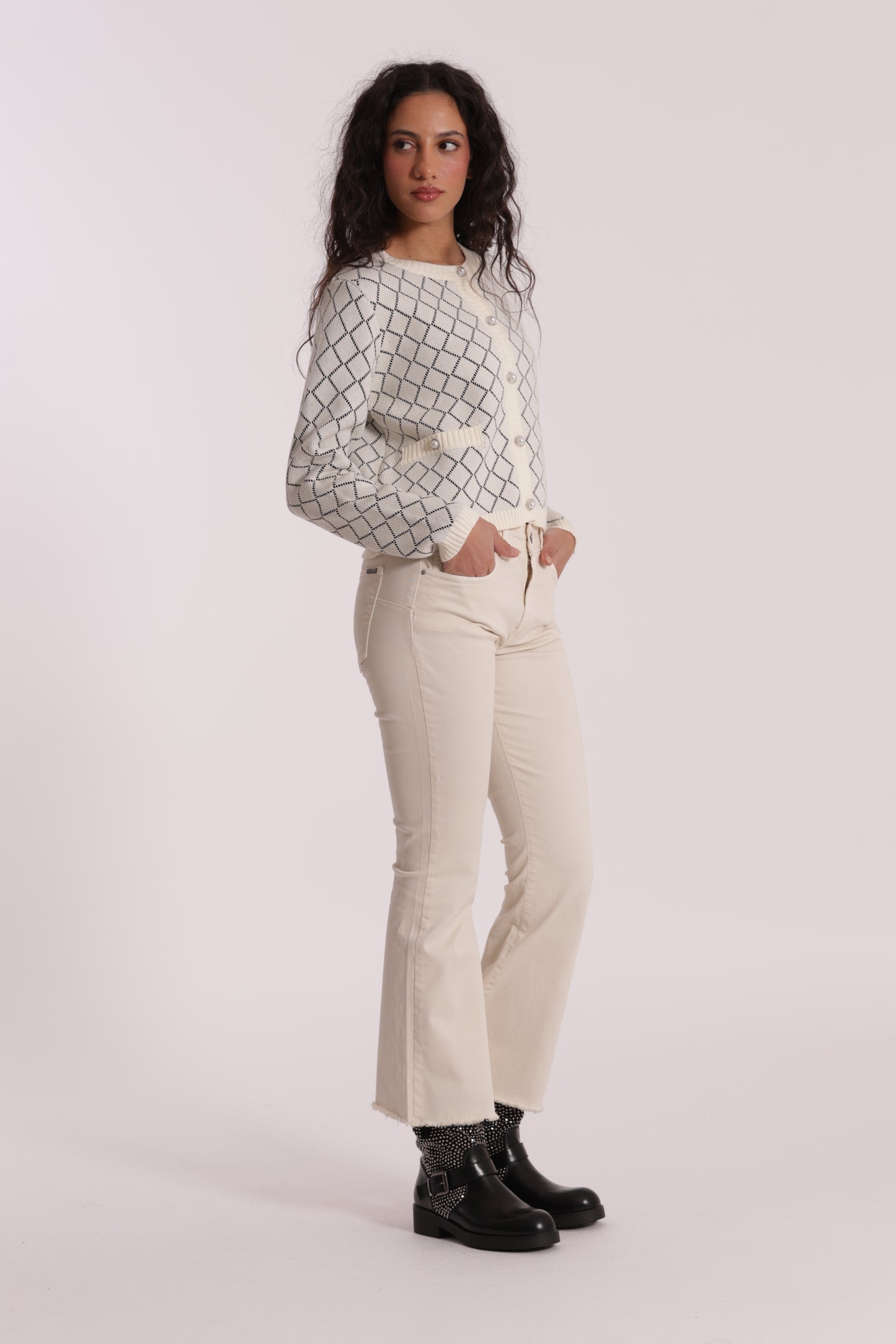 PANTALONE CROPPED FLARE IN GABARDINA