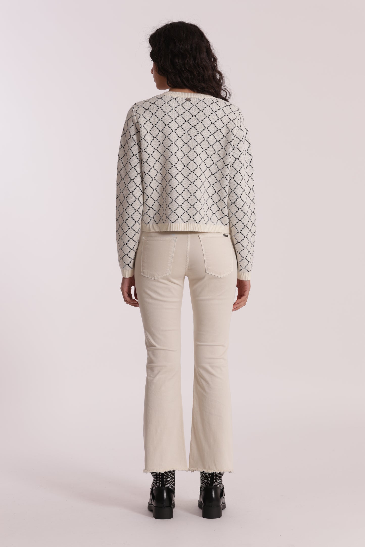 PANTALONE CROPPED FLARE IN GABARDINA