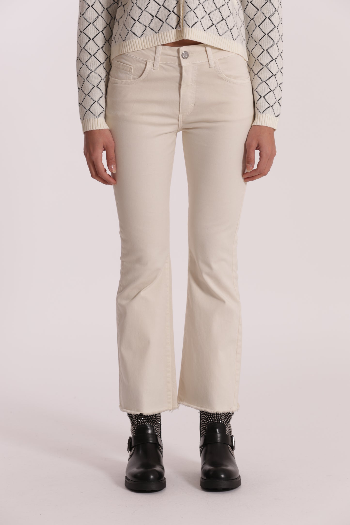 PANTALONE CROPPED FLARE IN GABARDINA