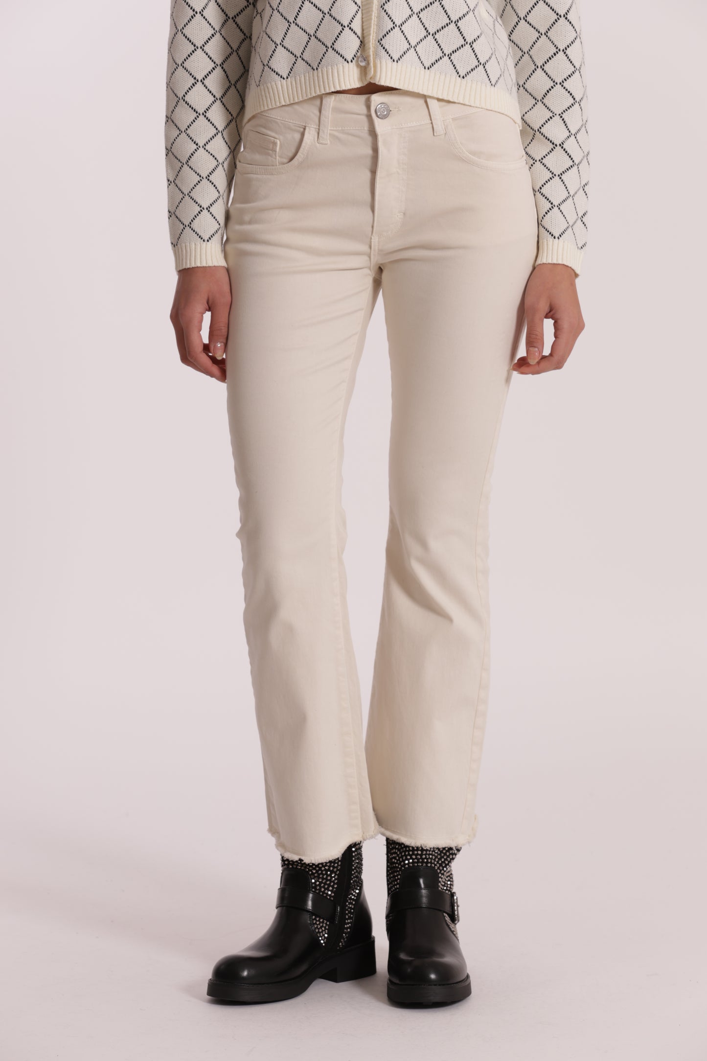 PANTALONE CROPPED FLARE IN GABARDINA