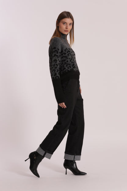 JEANS WIDE LEG CON RISVOLTO