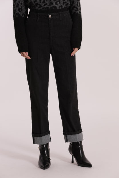 JEANS WIDE LEG CON RISVOLTO