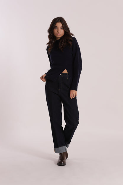 JEANS WIDE LEG CON RISVOLTO