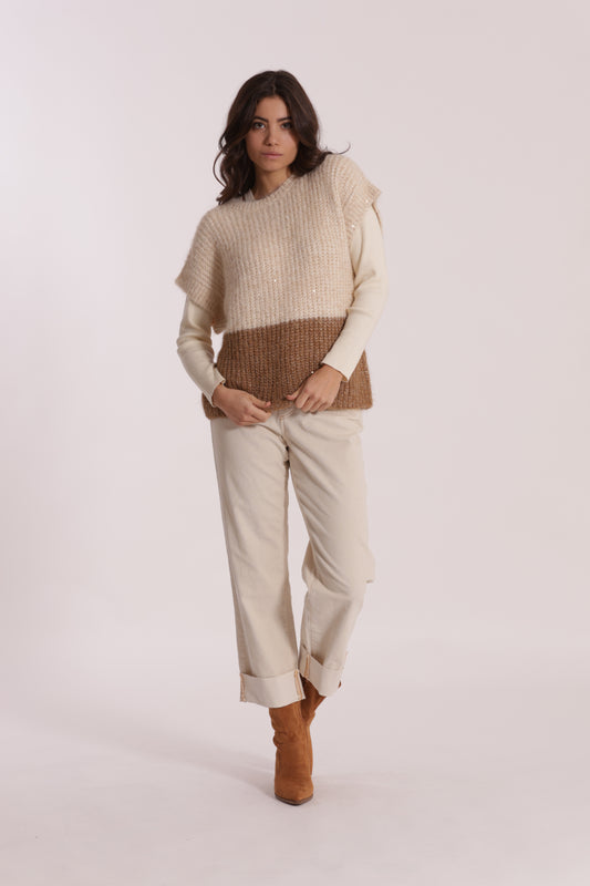 PANTALONE CROPPED CON RISVOLTO IN VELLUTO A COSTE