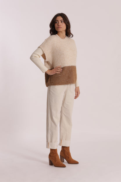 PANTALONE CROPPED CON RISVOLTO IN VELLUTO A COSTE