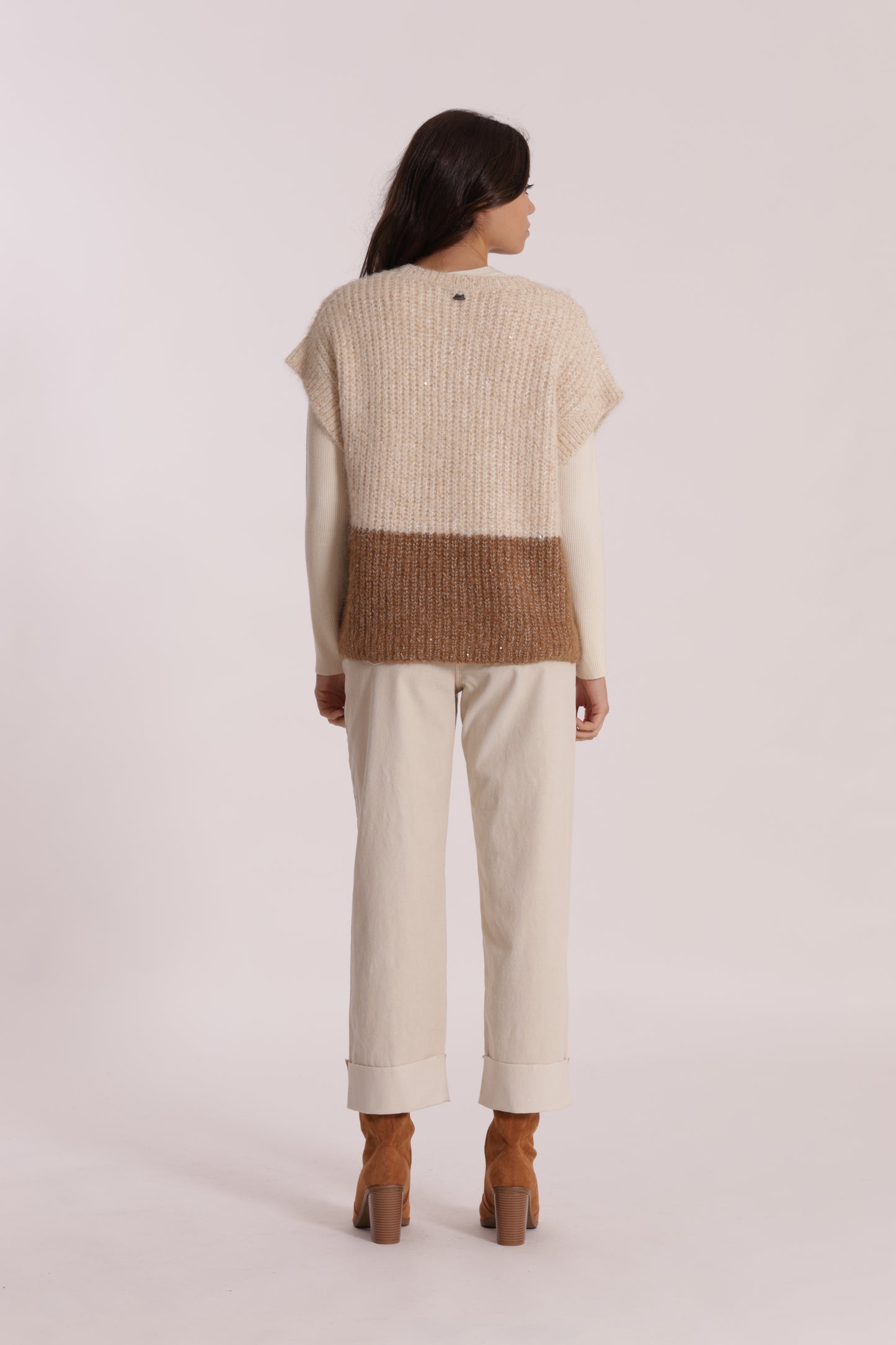 PANTALONE CROPPED CON RISVOLTO IN VELLUTO A COSTE
