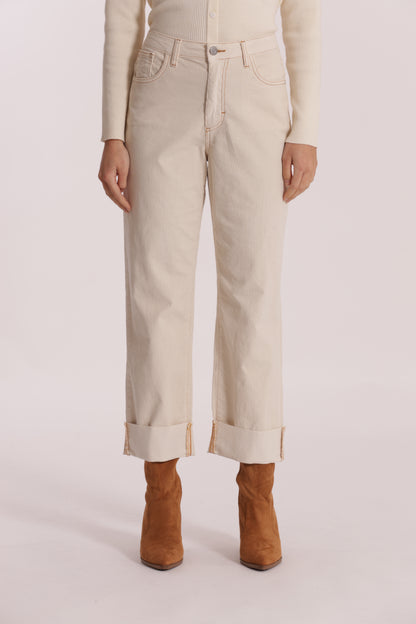 PANTALONE CROPPED CON RISVOLTO IN VELLUTO A COSTE