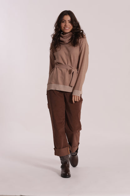 PANTALONE CROPPED CON RISVOLTO IN VELLUTO A COSTE