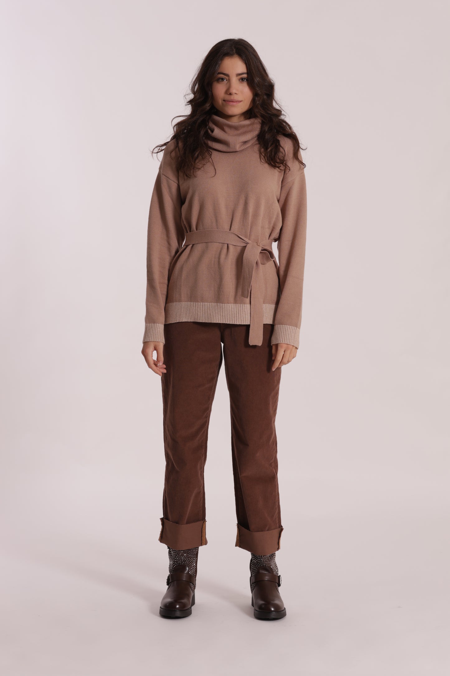 PANTALONE CROPPED CON RISVOLTO IN VELLUTO A COSTE