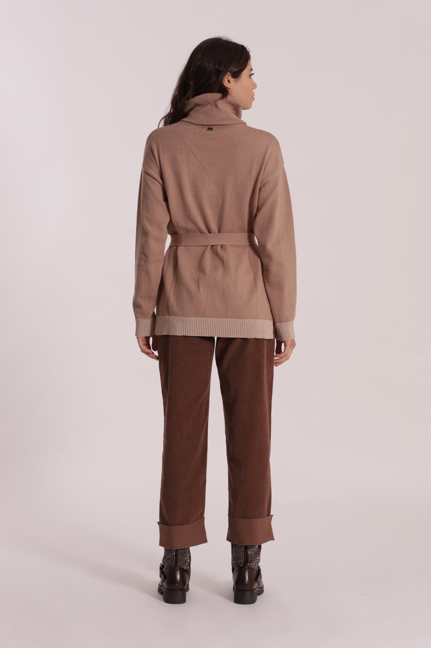 PANTALONE CROPPED CON RISVOLTO IN VELLUTO A COSTE