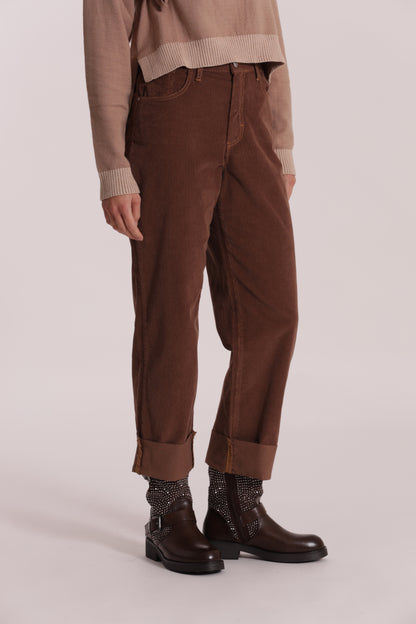 PANTALONE CROPPED CON RISVOLTO IN VELLUTO A COSTE
