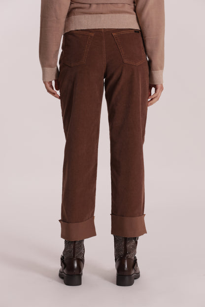 PANTALONE CROPPED CON RISVOLTO IN VELLUTO A COSTE