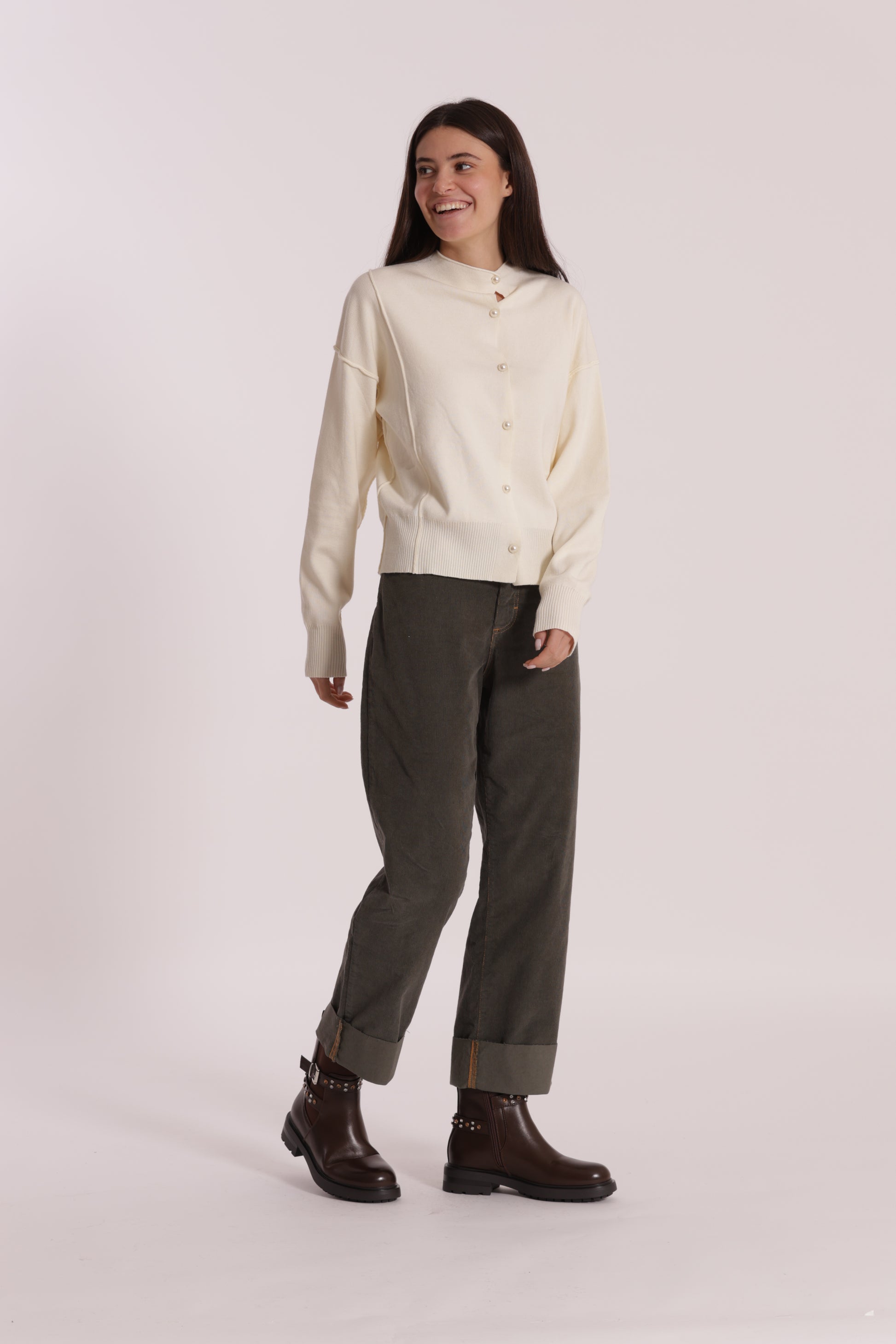 PANTALONE CROPPED CON RISVOLTO IN VELLUTO A COSTE