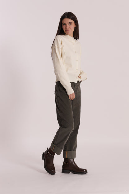 PANTALONE CROPPED CON RISVOLTO IN VELLUTO A COSTE