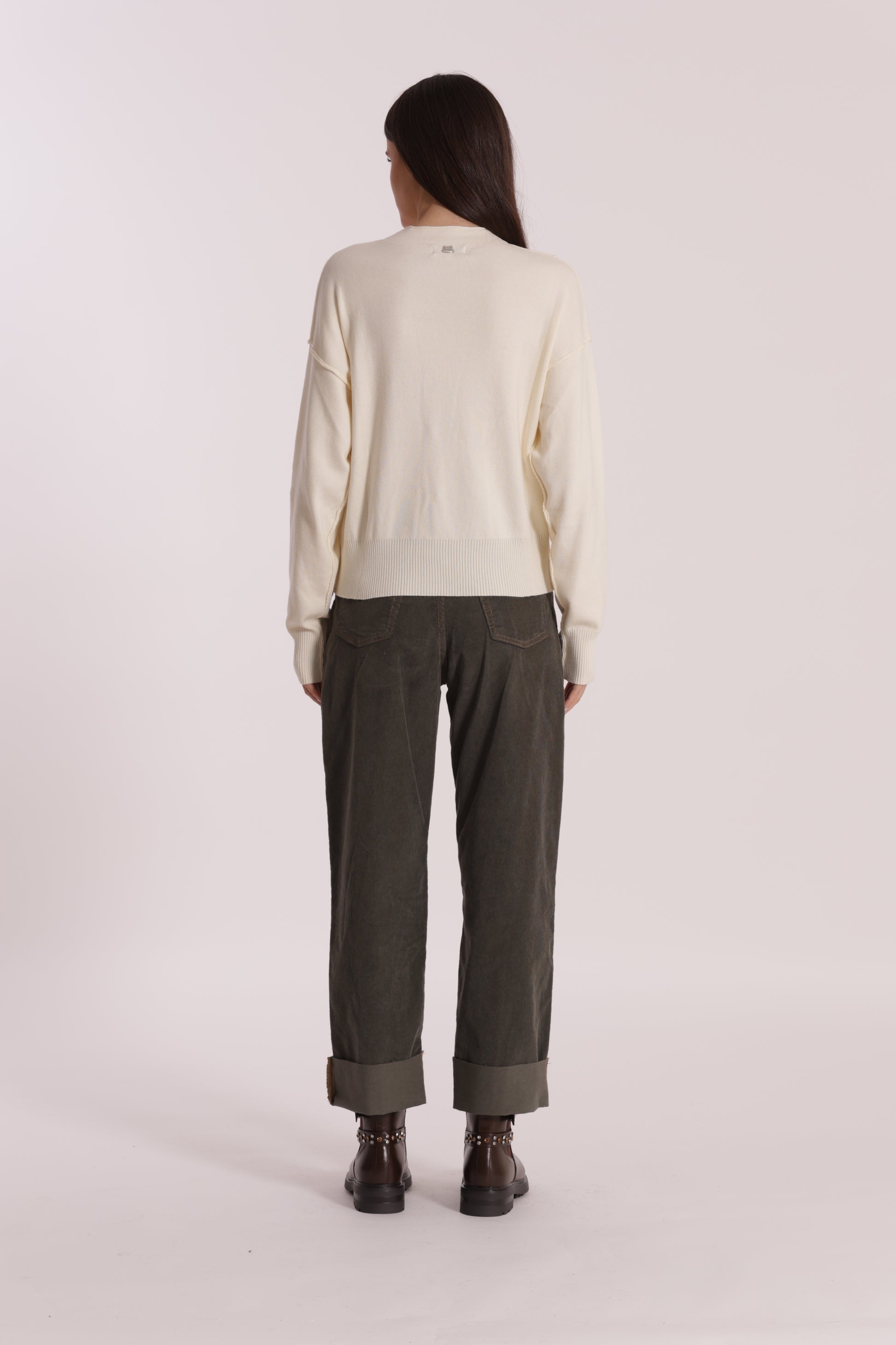 PANTALONE CROPPED CON RISVOLTO IN VELLUTO A COSTE