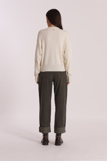 PANTALONE CROPPED CON RISVOLTO IN VELLUTO A COSTE