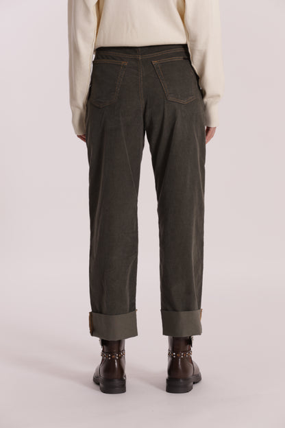 PANTALONE CROPPED CON RISVOLTO IN VELLUTO A COSTE