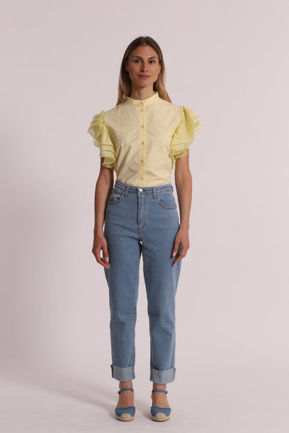 JEANS CROPPED CON RISVOLTO