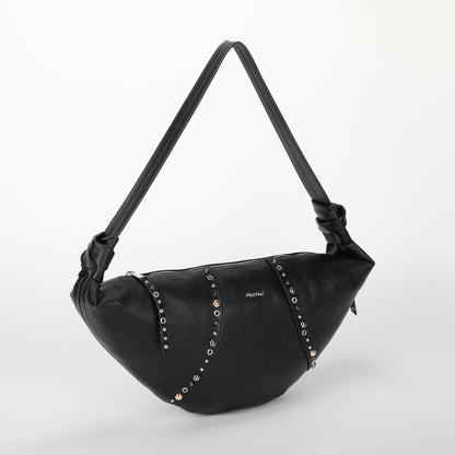 BORSA A TRACOLLA MEZZALUNA CON BORCHIE