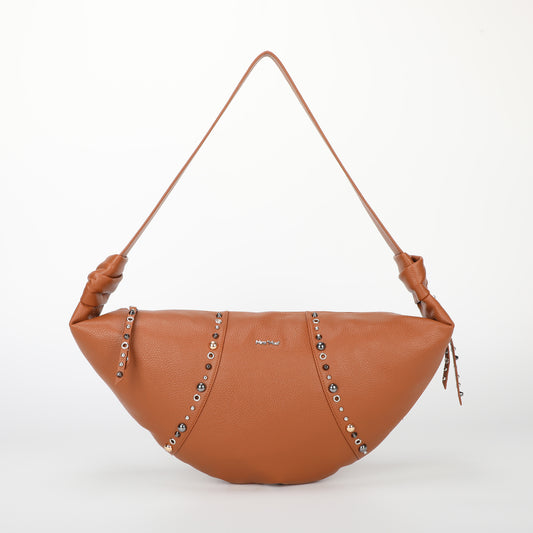BORSA A TRACOLLA MEZZALUNA CON BORCHIE