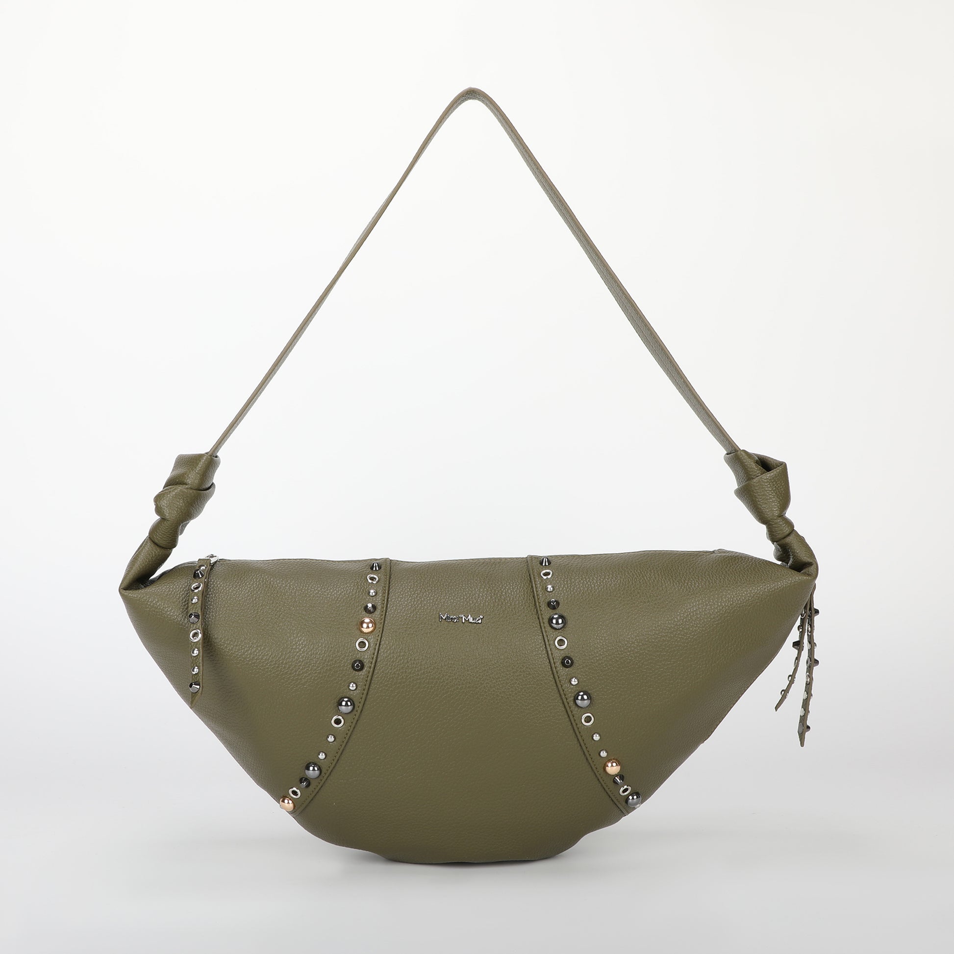 BORSA A TRACOLLA MEZZALUNA CON BORCHIE