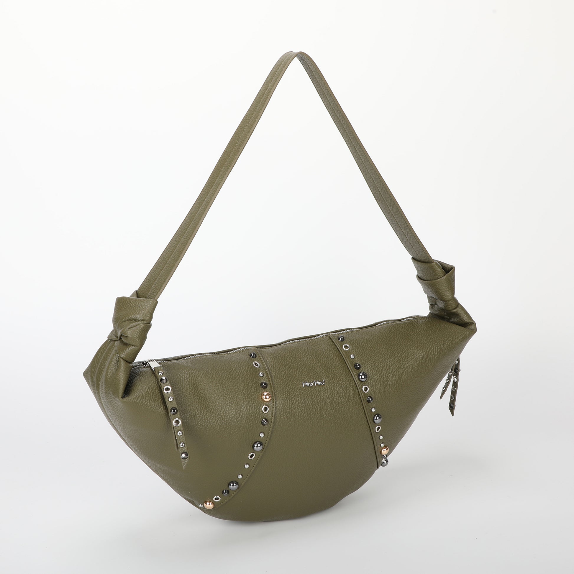 BORSA A TRACOLLA MEZZALUNA CON BORCHIE