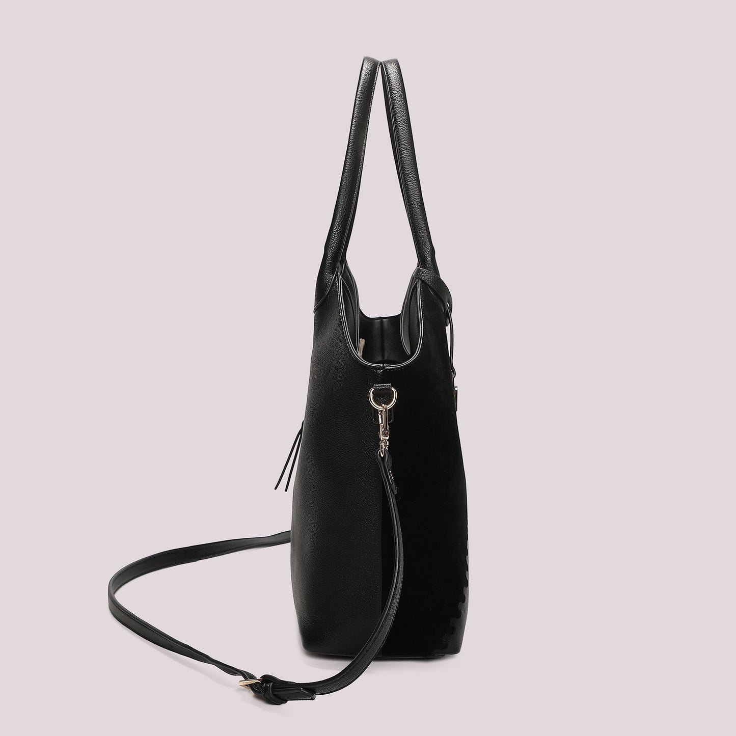 BORSA SHOPPING CON PATCH DIAGONALE EFFETTO CAMOSCIO
