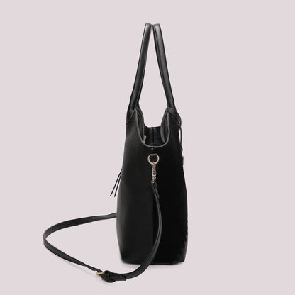 BORSA SHOPPING CON PATCH DIAGONALE EFFETTO CAMOSCIO