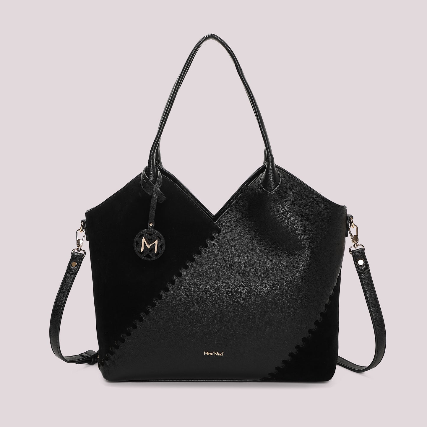 BORSA SHOPPING CON PATCH DIAGONALE EFFETTO CAMOSCIO