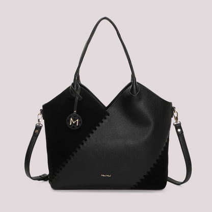 BORSA SHOPPING CON PATCH DIAGONALE EFFETTO CAMOSCIO