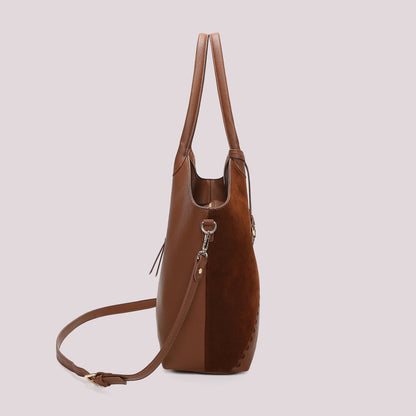 BORSA SHOPPING CON PATCH DIAGONALE EFFETTO CAMOSCIO
