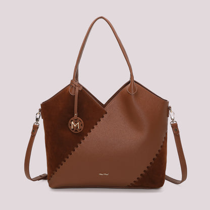 BORSA SHOPPING CON PATCH DIAGONALE EFFETTO CAMOSCIO
