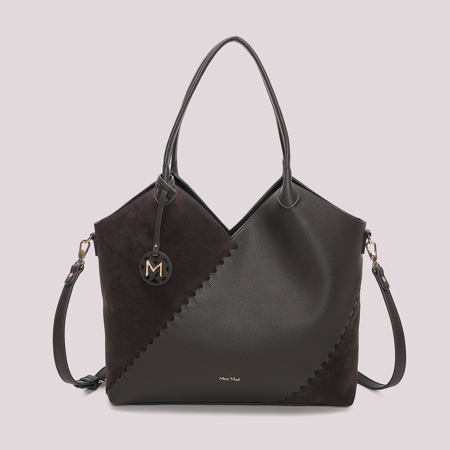 BORSA SHOPPING CON PATCH DIAGONALE EFFETTO CAMOSCIO