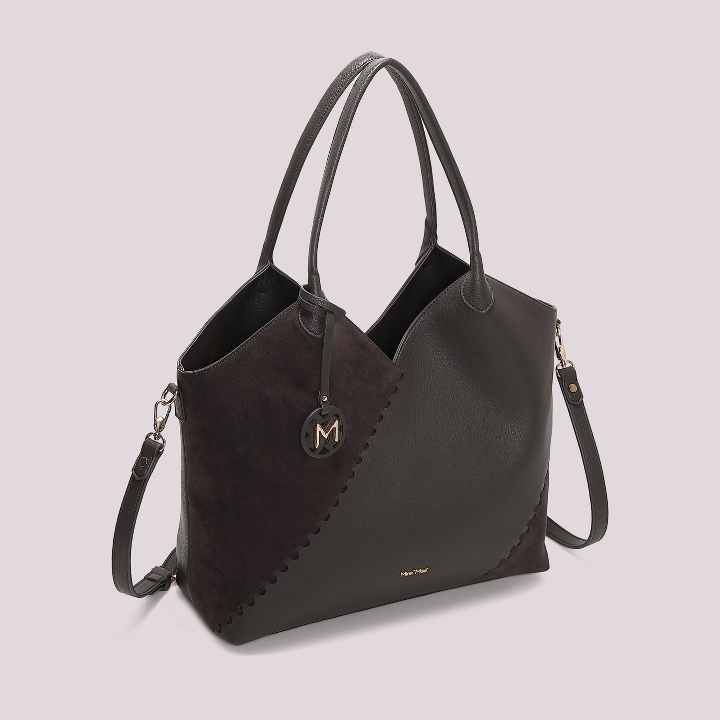 BORSA SHOPPING CON PATCH DIAGONALE EFFETTO CAMOSCIO