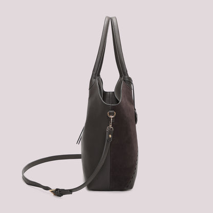 BORSA SHOPPING CON PATCH DIAGONALE EFFETTO CAMOSCIO