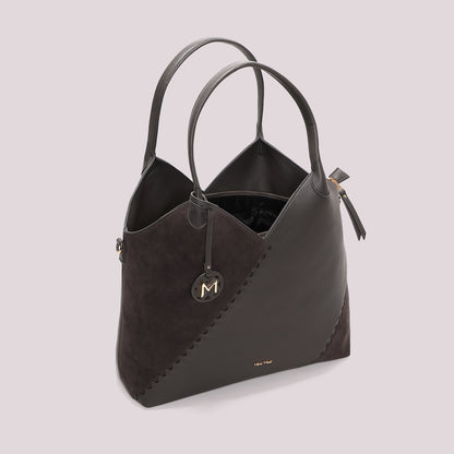 BORSA SHOPPING CON PATCH DIAGONALE EFFETTO CAMOSCIO