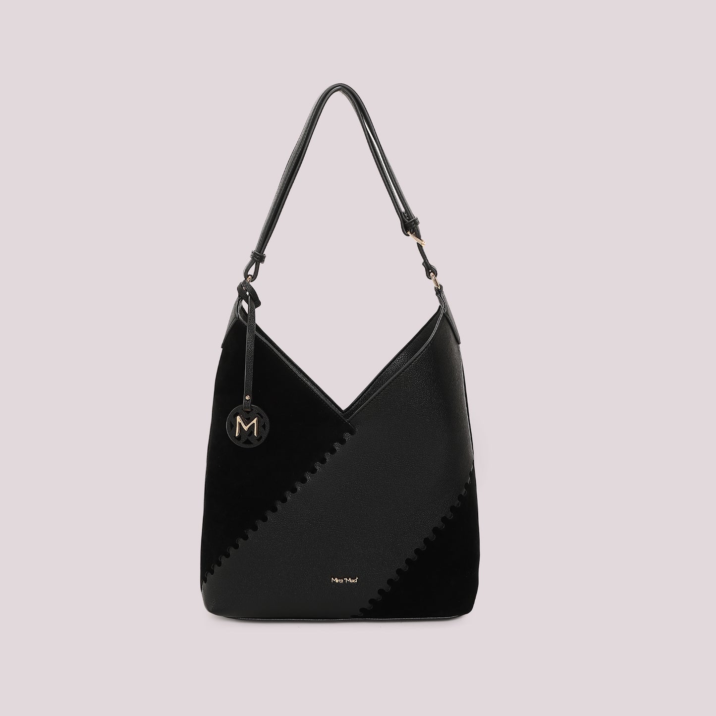 BORSA A SPALLA CON PATCH DIAGONALE EFFETTO CAMOSCIO